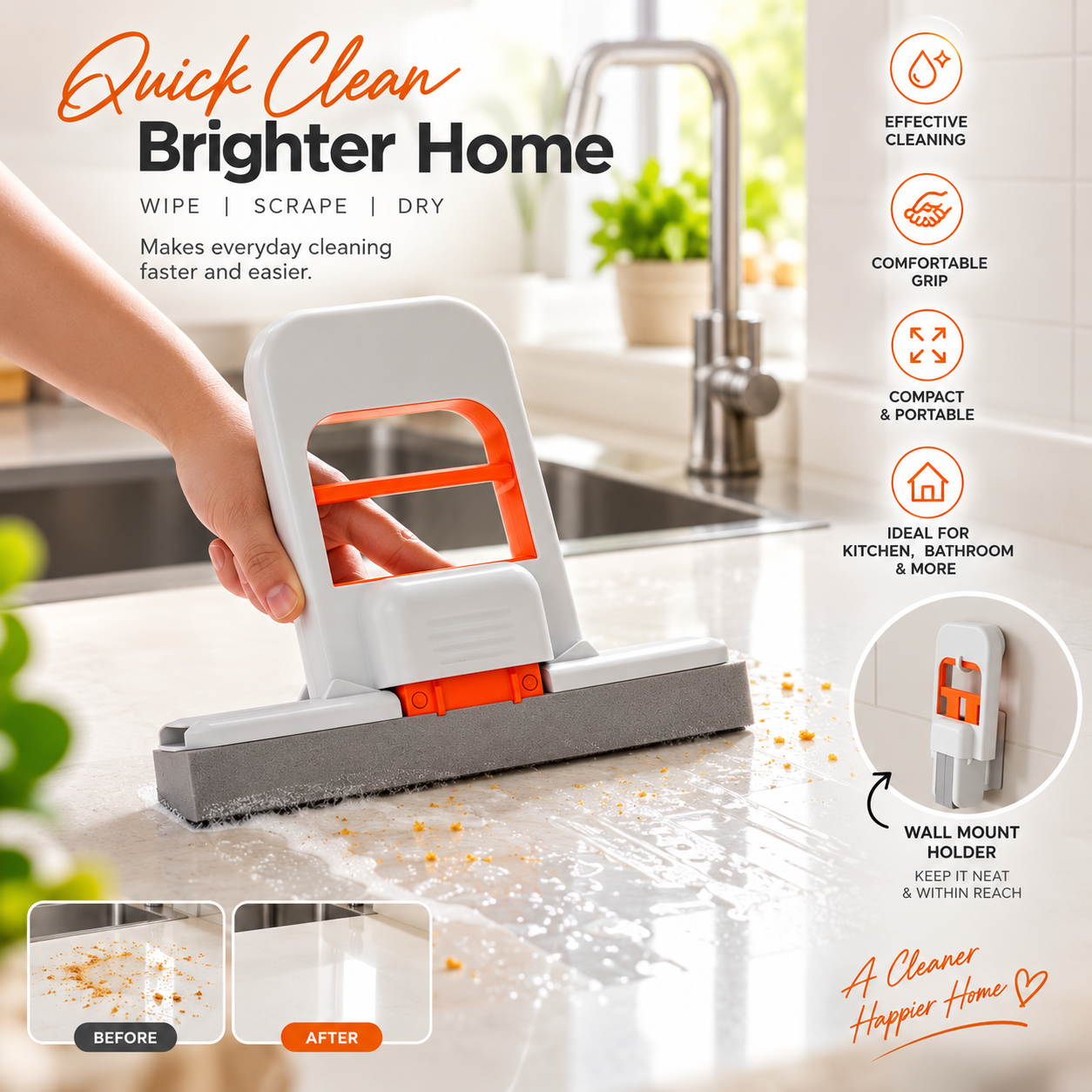 Mini Foldable Kitchen Mop – Self-Squeeze Sponge Mop for Wet & Dry Cleaning