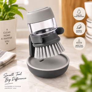 Soap Dispensing Dish Brush with Storage Stand – Built-in Soap Dispenser & Non-Scratch Bristles