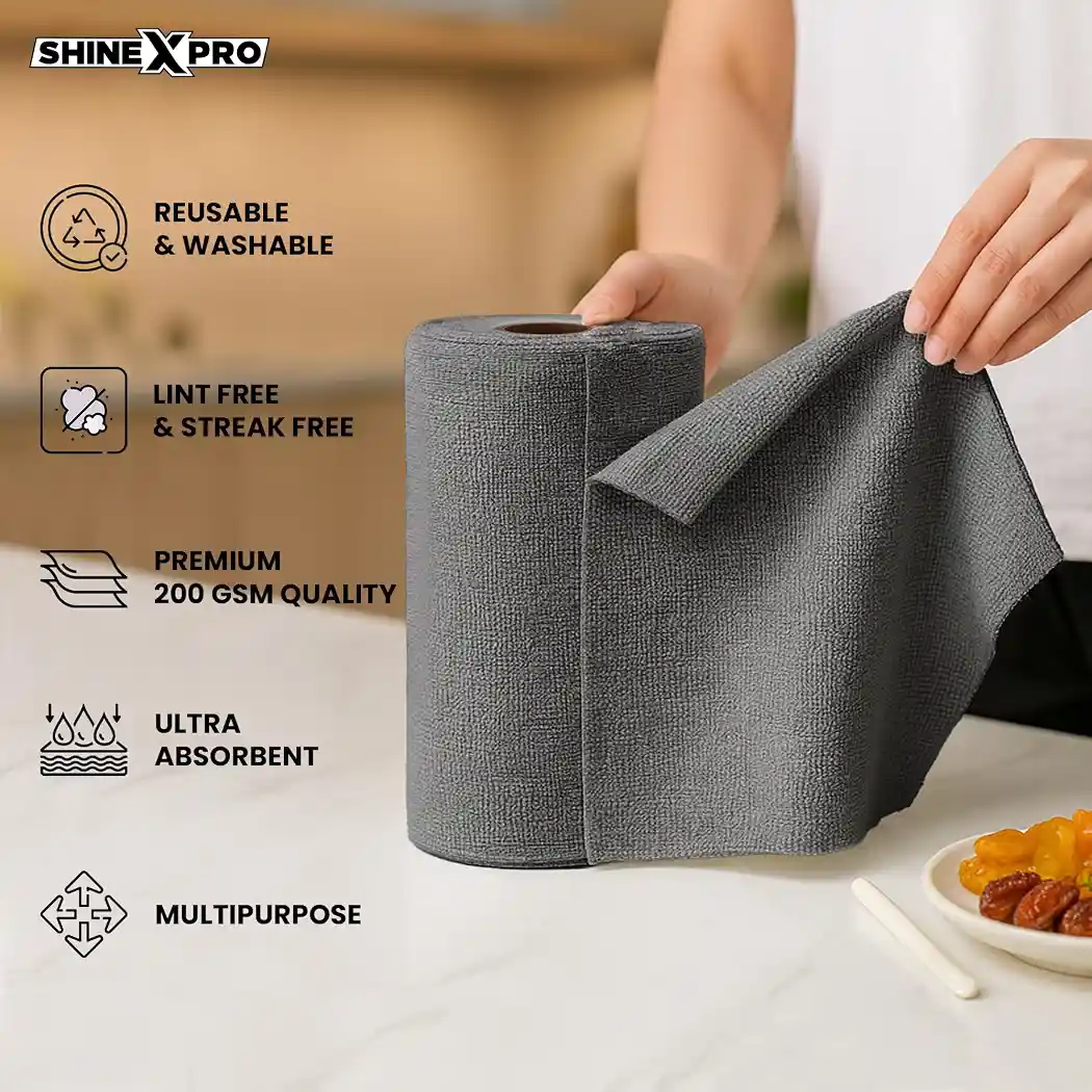 ShineXPro Microfiber Cleaning Cloth Roll – 20Pcs, Tearable & Reusable, 25×25cm - Image 2
